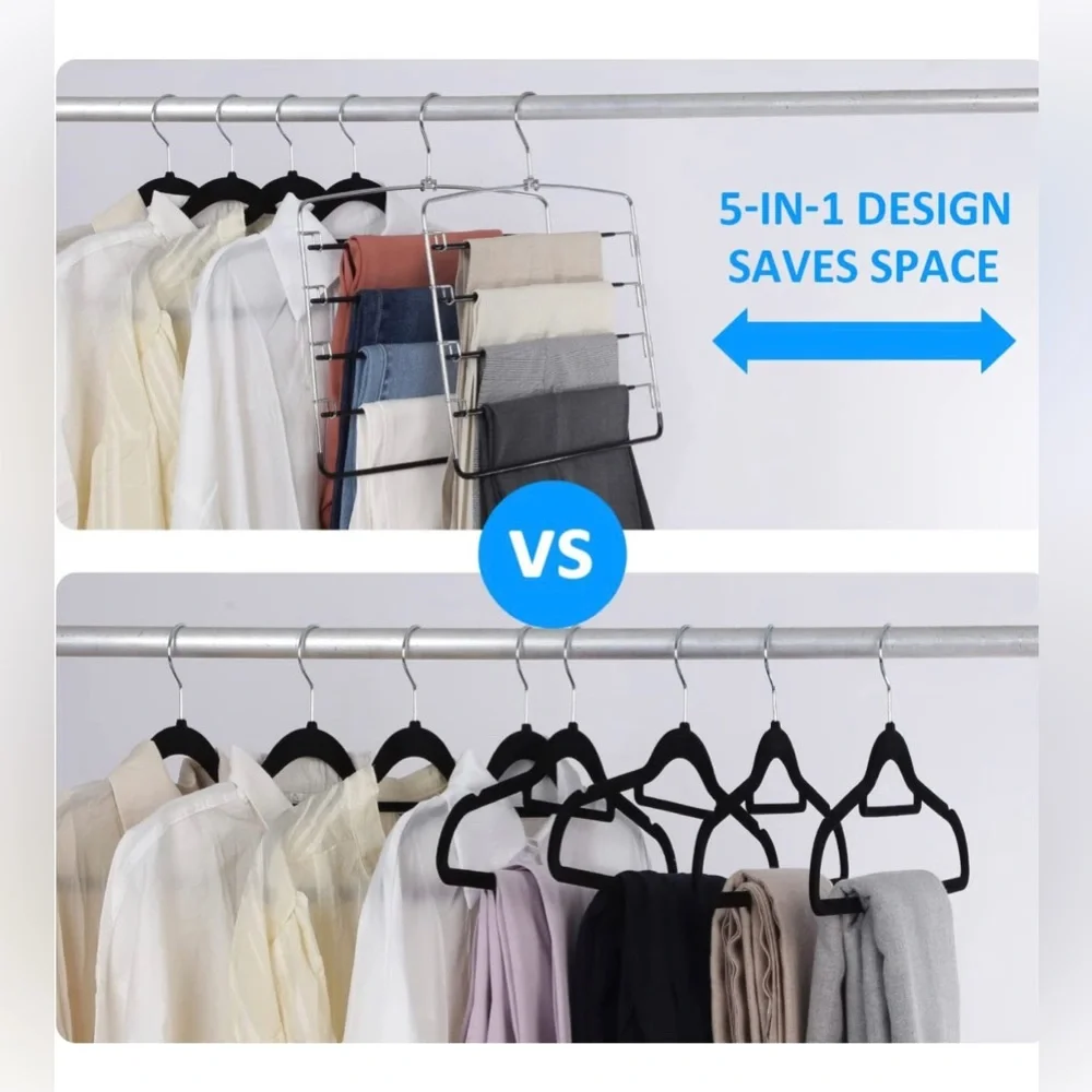 5 Tier Closet and Storage Clothes Hanger, Hanger Space Saving with Swing arm